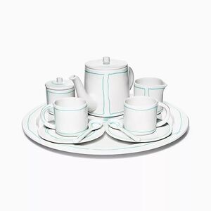 Elegant White and Teal Tea Set